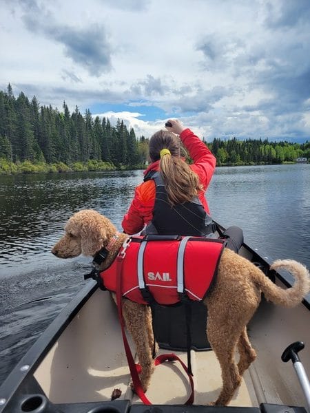 Canot sur le Lac Long à côté du Chalet Esker Nature, hébergement où les chiens sont admis dans notre article Visiter Chaudière-Appalaches avec son chien : itinéraire gourmand et nature #chaudiereappalaches #quebec #canada #chien #voyage