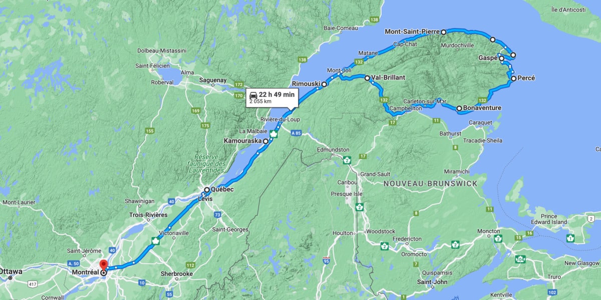 Itinéraire du road trip en Gaspésie depuis Montréal dans notre article Road trip en Gaspésie : mon itinéraire d’une semaine depuis Montréal #roadtrip #gaspesie #quebec #canada #itineraire #vanlife